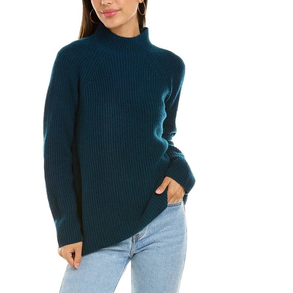 VINCE Wool Cashmere Ribbed Mock Neck Sweater, Medium